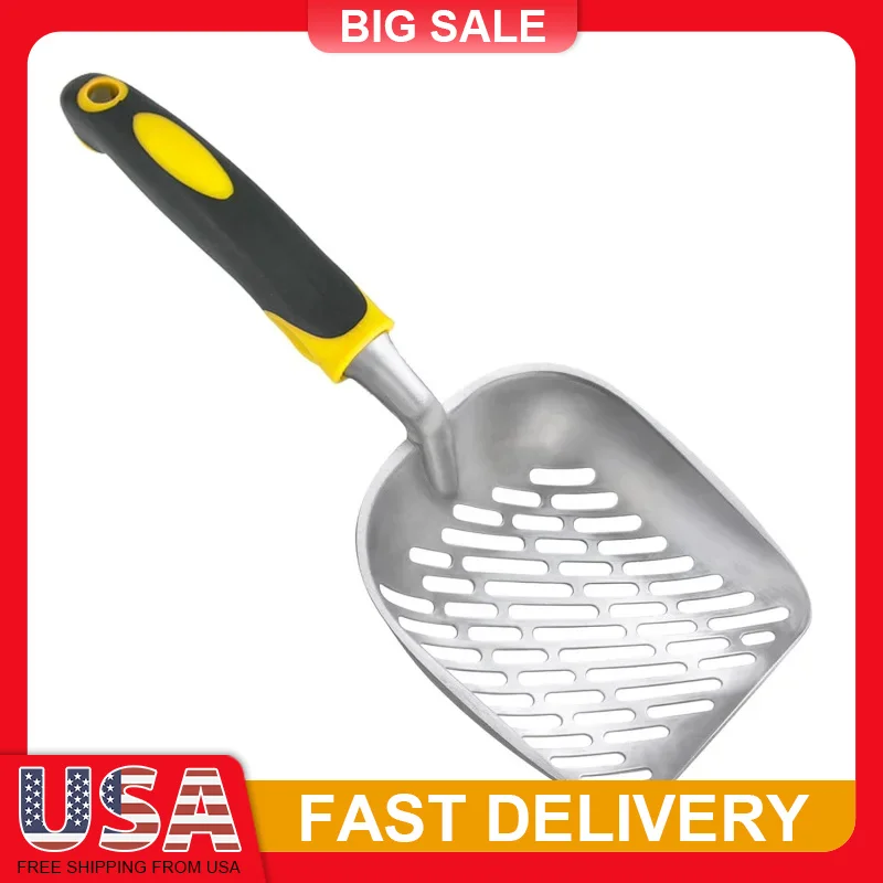 

Stainless Steel Cat Litter Scoop Long Handle with Mesh Sifter Ergonomic Grip for Litter Box Cleaning Odor Free Durable Metal