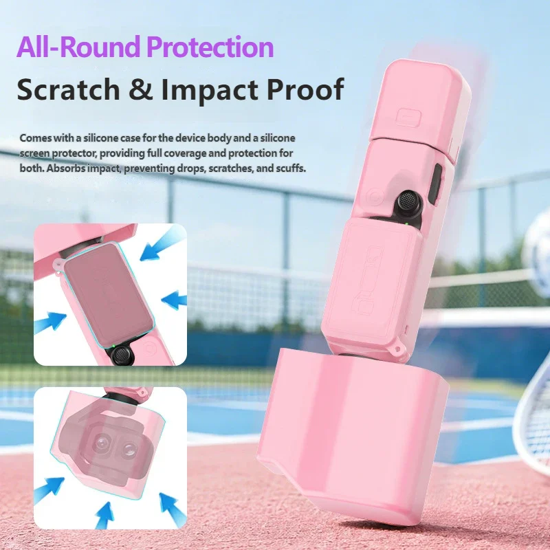 Silicone Protective Case Kit for DJI Osmo Pocket 4P Full Body Cover Shockproof Anti-Scratch with Screen Lens Cap & Lanyard