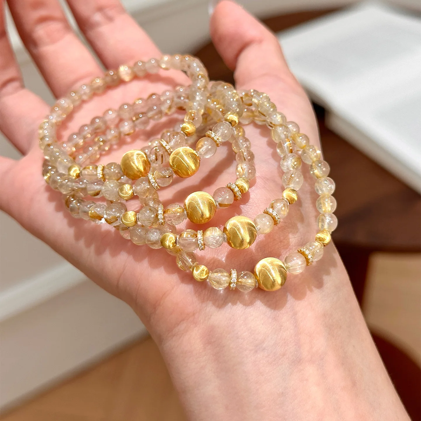 

Натуральный цитриновый браслет ручной работы с золотистым рутиловым кварцем, амулет для привлечения богатства, талисман удачи, золотой браслет с бусинами