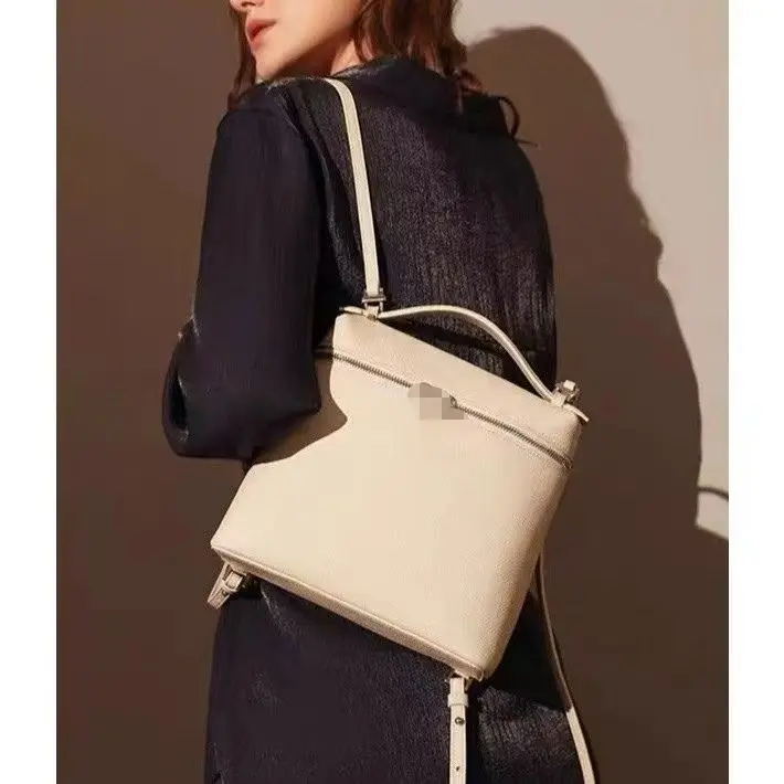 Bolsa de Ombro Dupla de Couro Macio de Grande Capacidade Estilo Coreano, Bolsa de Almoço Feminina, Mochila Simples Estilo Uni...