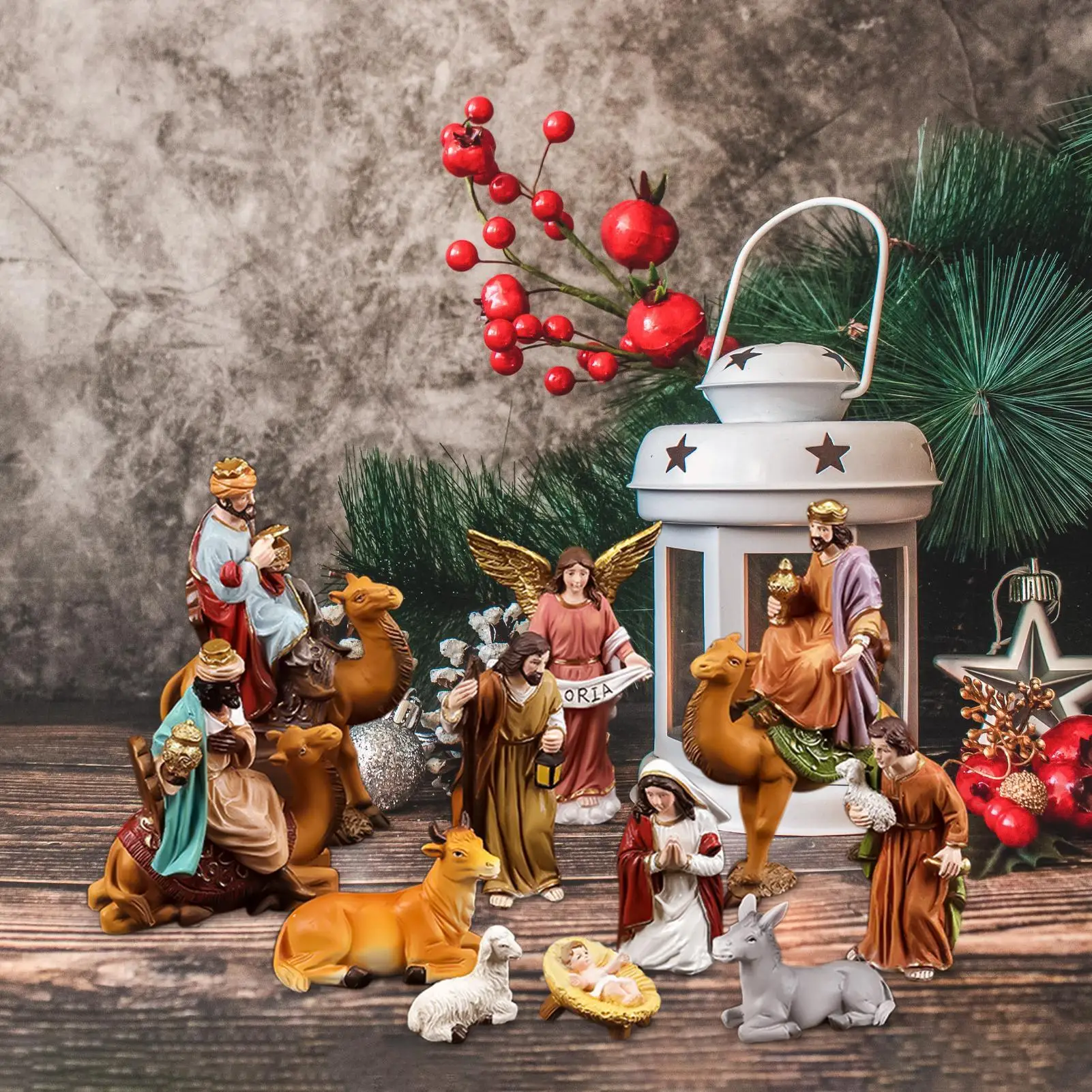 Nativity Figurines Birth of Jesus Sculpture Decor Resin Holy Family Figurine Craft for Christmas Church Groups Fireplace Display