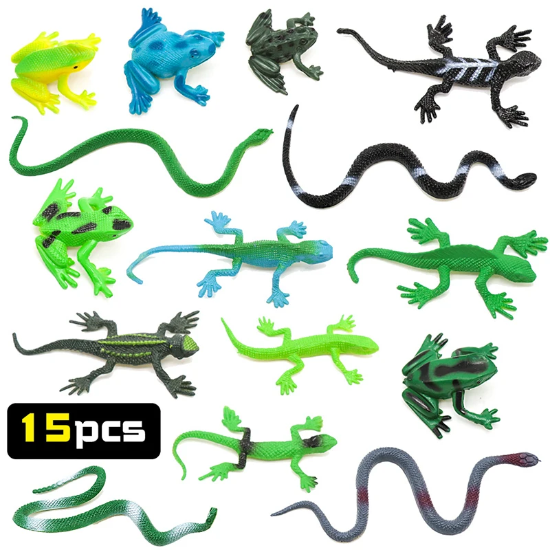 15Pcs Simulation Gecko Frog Snake Toy Model Funny Wacky Realistic Animal Small Toys Children's Prank Scare Toys Holiday Gifts
