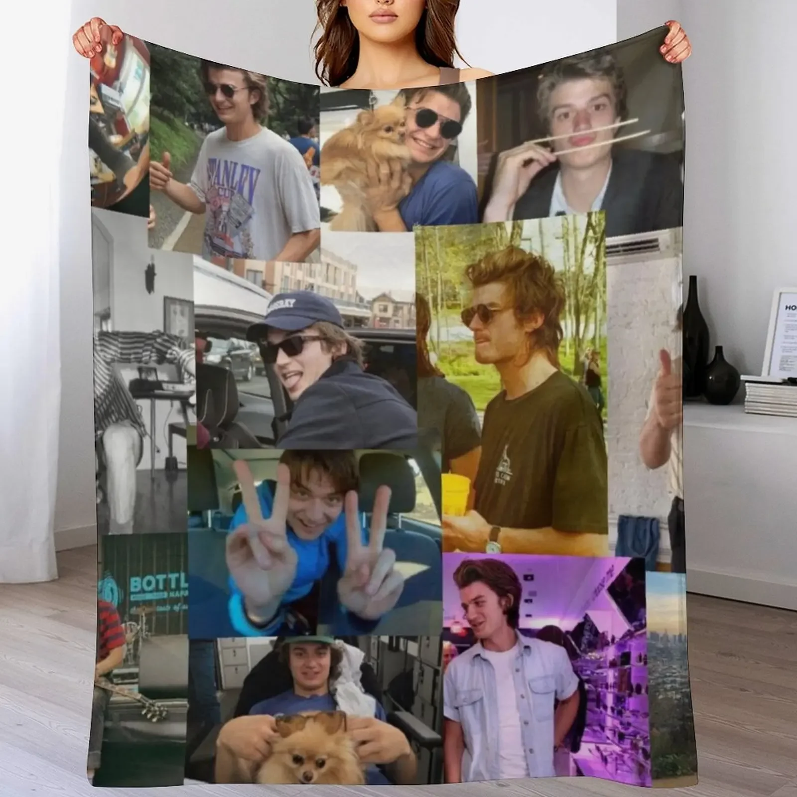 

Joe Keery Pic Collage Throw Blanket Luxury Throw Travel Sleeping Bag For Decorative Sofa Blankets