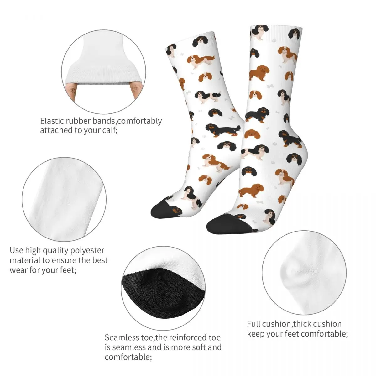 Fashion Cavalier King Charles Spaniel Skateboard Socks Cute Animal Dog Polyester Long Socks for Women Men