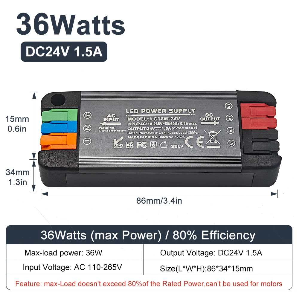 Ultradunne LED-voeding 36W 65W 100W 200W AC 110-265V Wereldwijd compatibel DC 12V 24V Stille verlichtingstransformator LED-converter