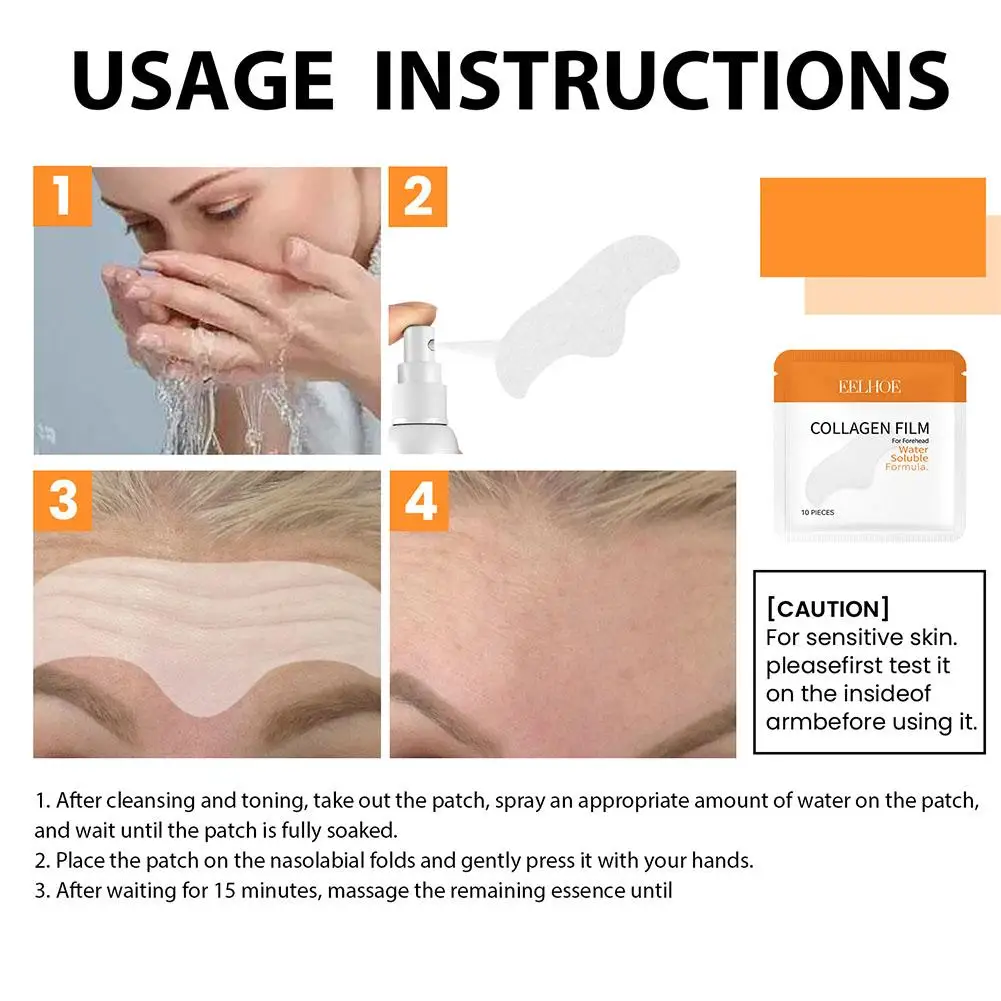 10Pcs For Forehead Cheek Nasolabial Collagen Facial Mask Facial Tightening Water Soluble Collagen Patch Skin Care Beauty Health