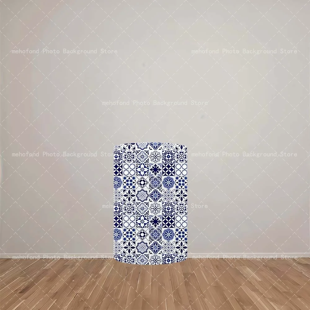Mehofond Ceramic Tile Pattern Lemon Flower Cylindrical Cover Birthday Party Wedding/Engagement Banquet Theme Background Decor