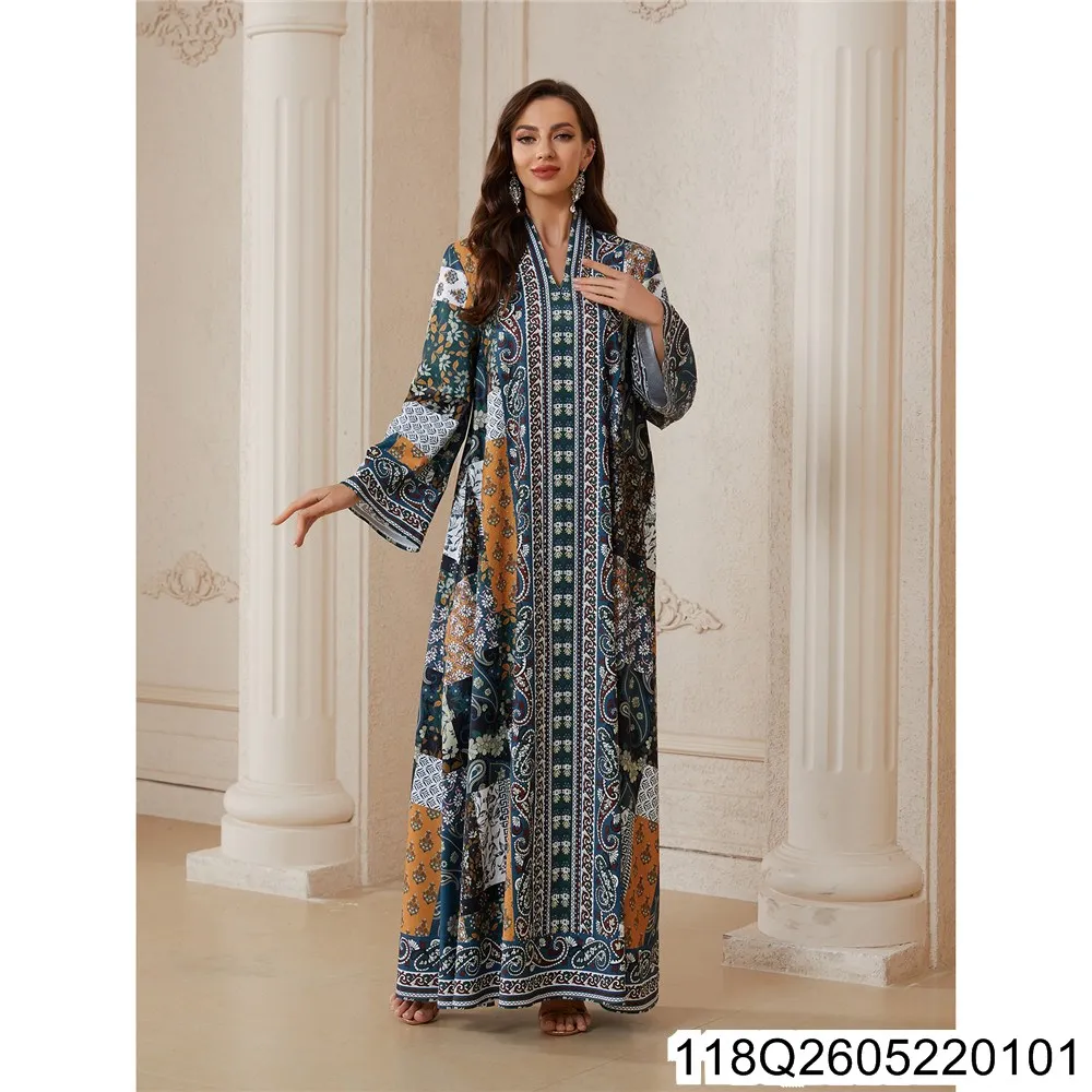 The 2026 Summer New Women's Clothing Print Is Positioned As A Fashionable New Ethnic Gown with Hot Rhinestones 118Q26052201