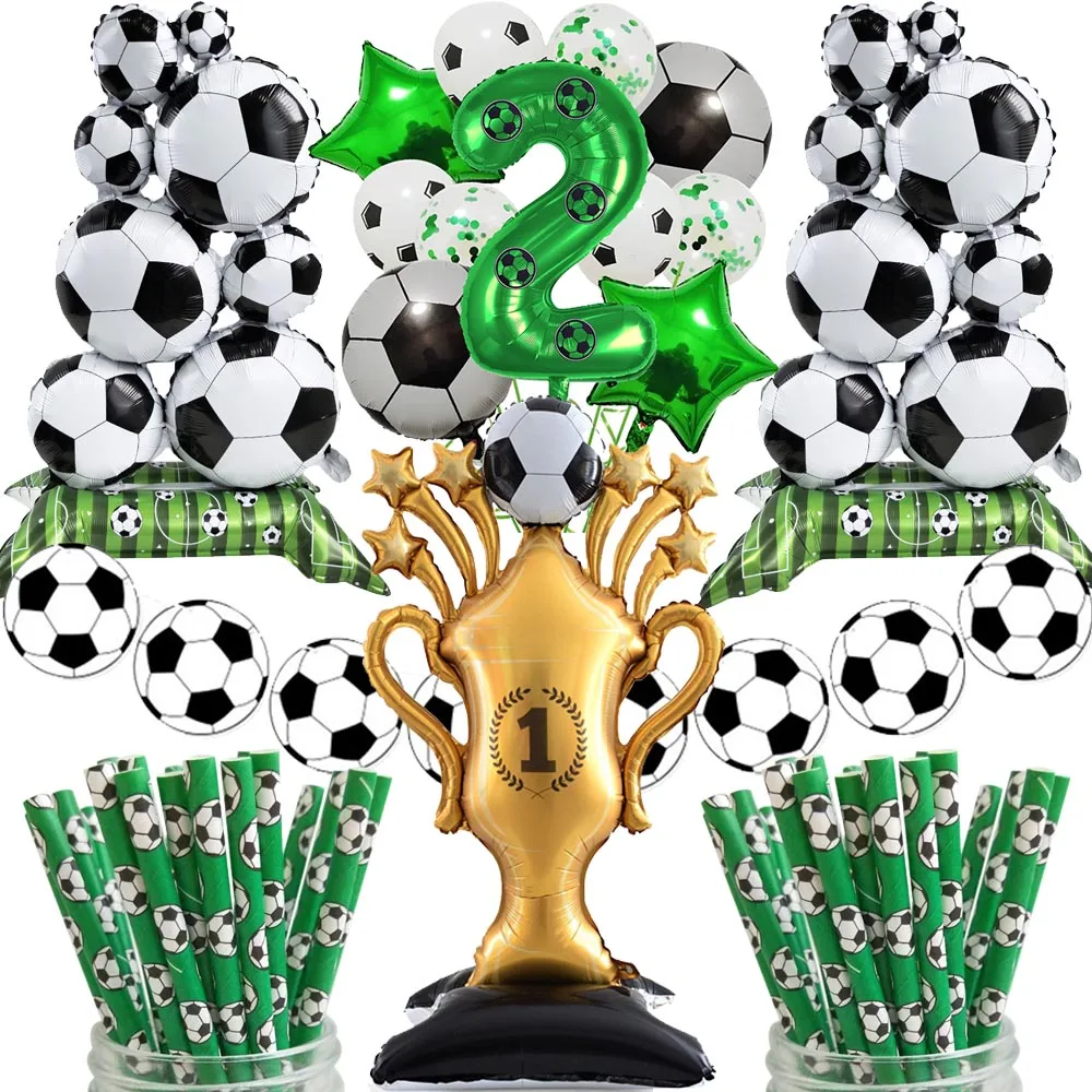 Globo de aluminio de fútbol de pie gigante, globo trofeo dorado, tema de fútbol para niños, decoración para fiesta de cumpleaños, Baby Shower, suministros deportivos para fiestas