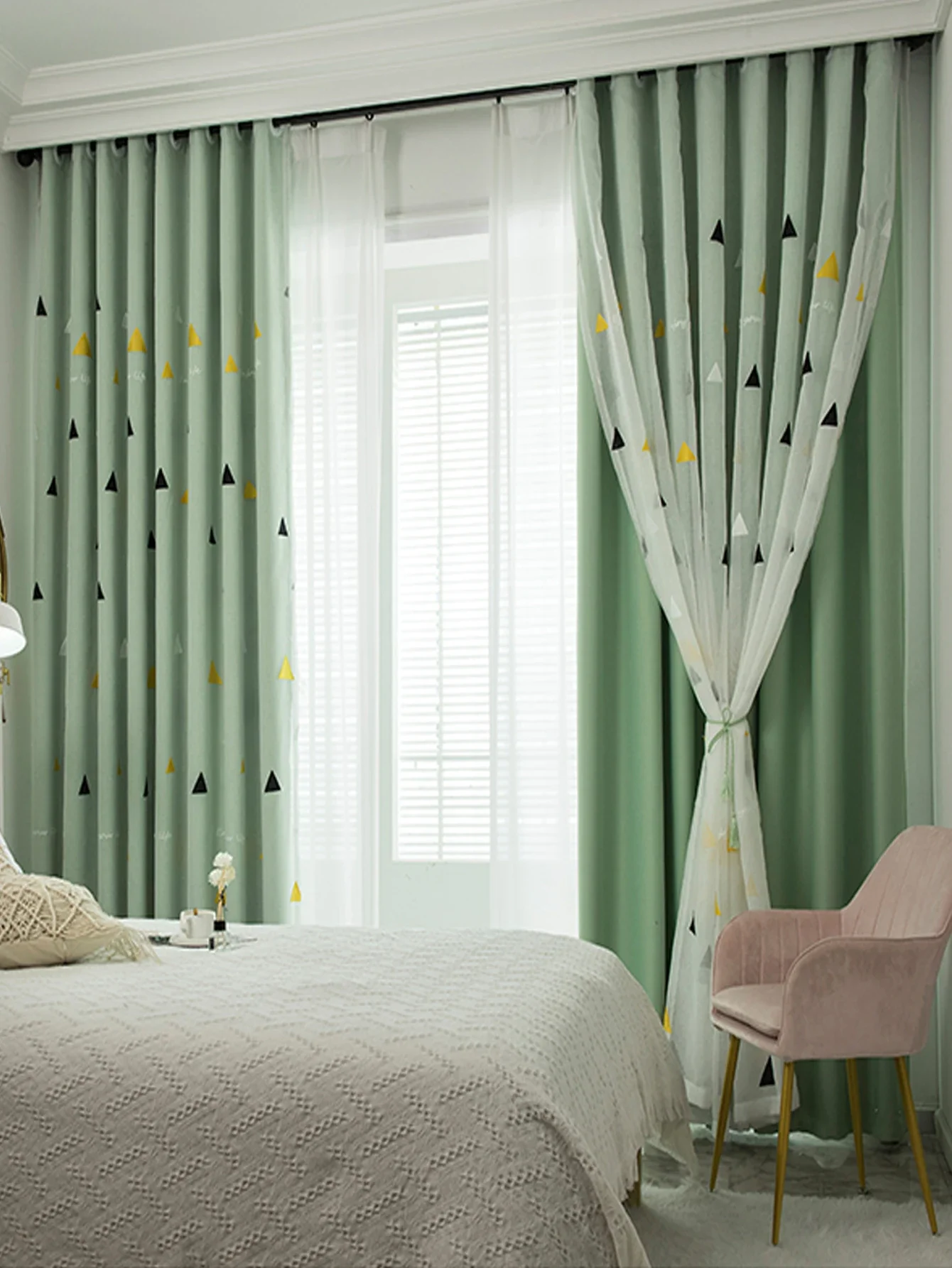 

Nordic ins style Simple Geometric Curtains Living Room Finished Bedroom Blackout Cloth Floor Customized Curtains