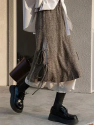 Irregular Long Skirt Holiday Party Skirts Women Vintage Fashion Pleated Midi Skirt Female Korean Retro Patchwork Ruffle Skirts