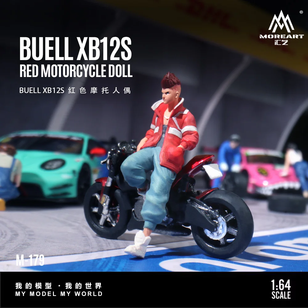 MoreArt 1:64 R6 BUELL XB12S Red Motorcycle Beauty Figure Resin Model, Miniature Scene Decoration Gift&Display