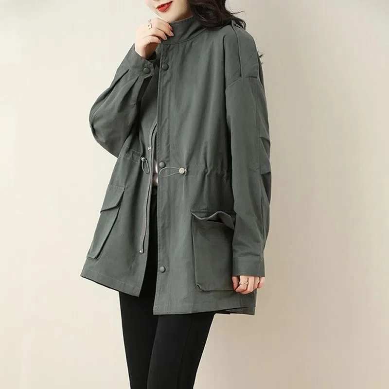 Coat Female Spring Autumn 2022 Vibe Style All-Match Latest Trendy Ins Korean Version Loose Mid-Length Casual Women Coat Printing