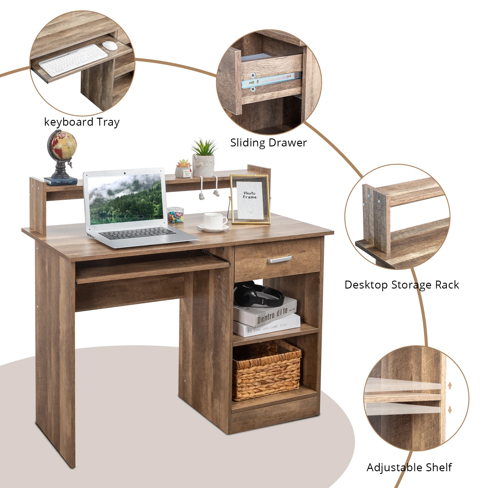 General Style Modern P2 15MM Chipboard Computer Desk Brown