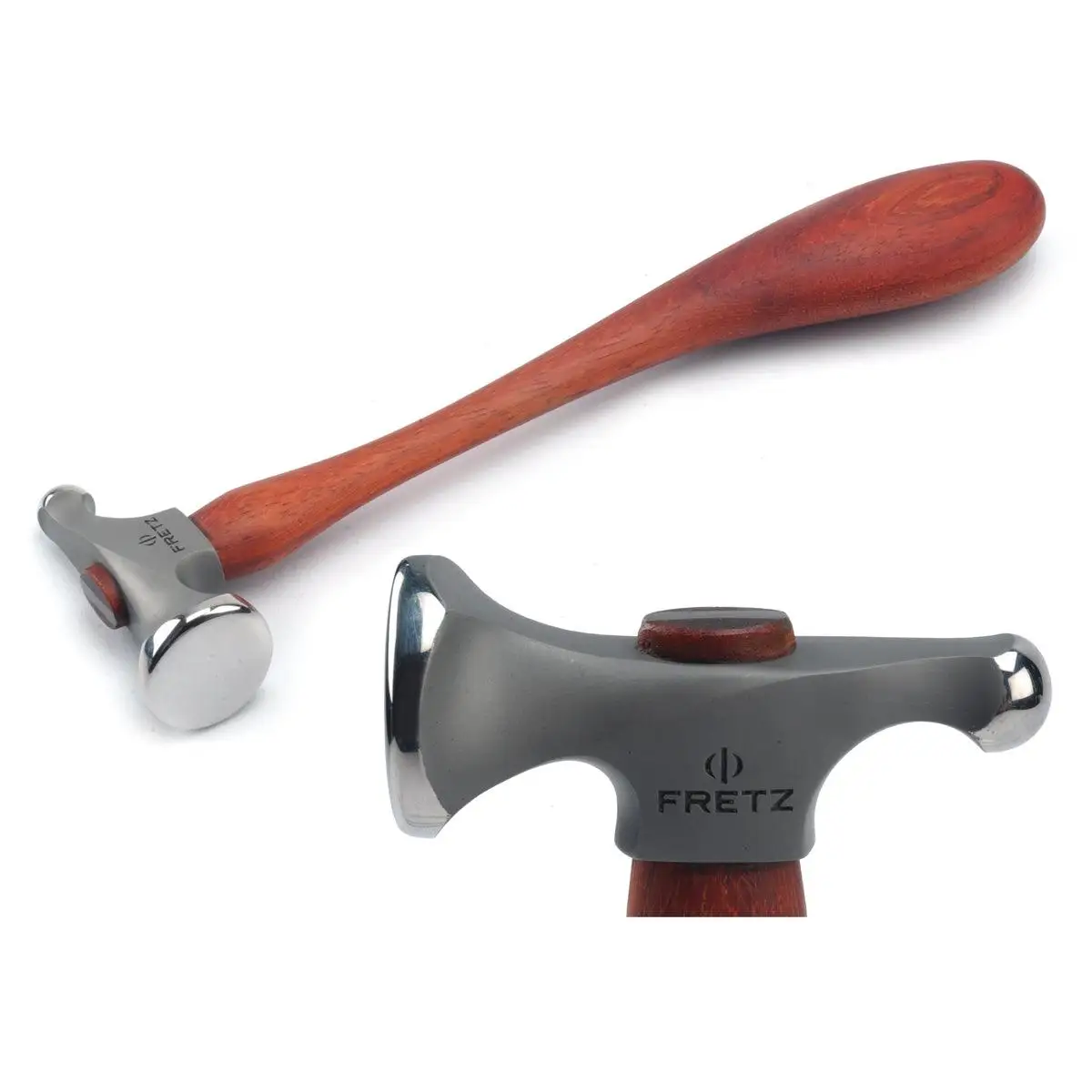 Fretz HMR-17 Chasing Hammer 30mm Flat Face 13mm Ball Pein 420 SS Hardened Padauk Wood Pistol Grip for Jewelry Chasing & Riveting