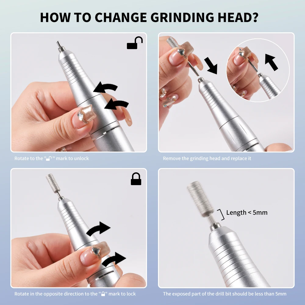 แบบพกพาไฟฟ้าเล็บเจาะแฟ้ม 45000 RPM ชาร์จไฟฟ้าเล็บแฟ้มชุดสําหรับอะคริลิคเจลเล็บขัดถอด