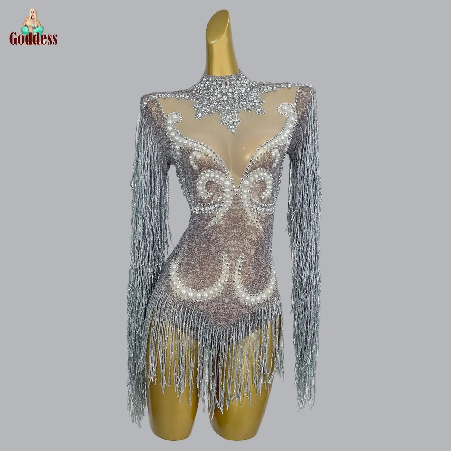 

Stage Performance Costume Nightclub Women's Sparkly Rhinestone Tassel Sexy Bodysuit Birthday Party Carnival Club Dance Showgirl