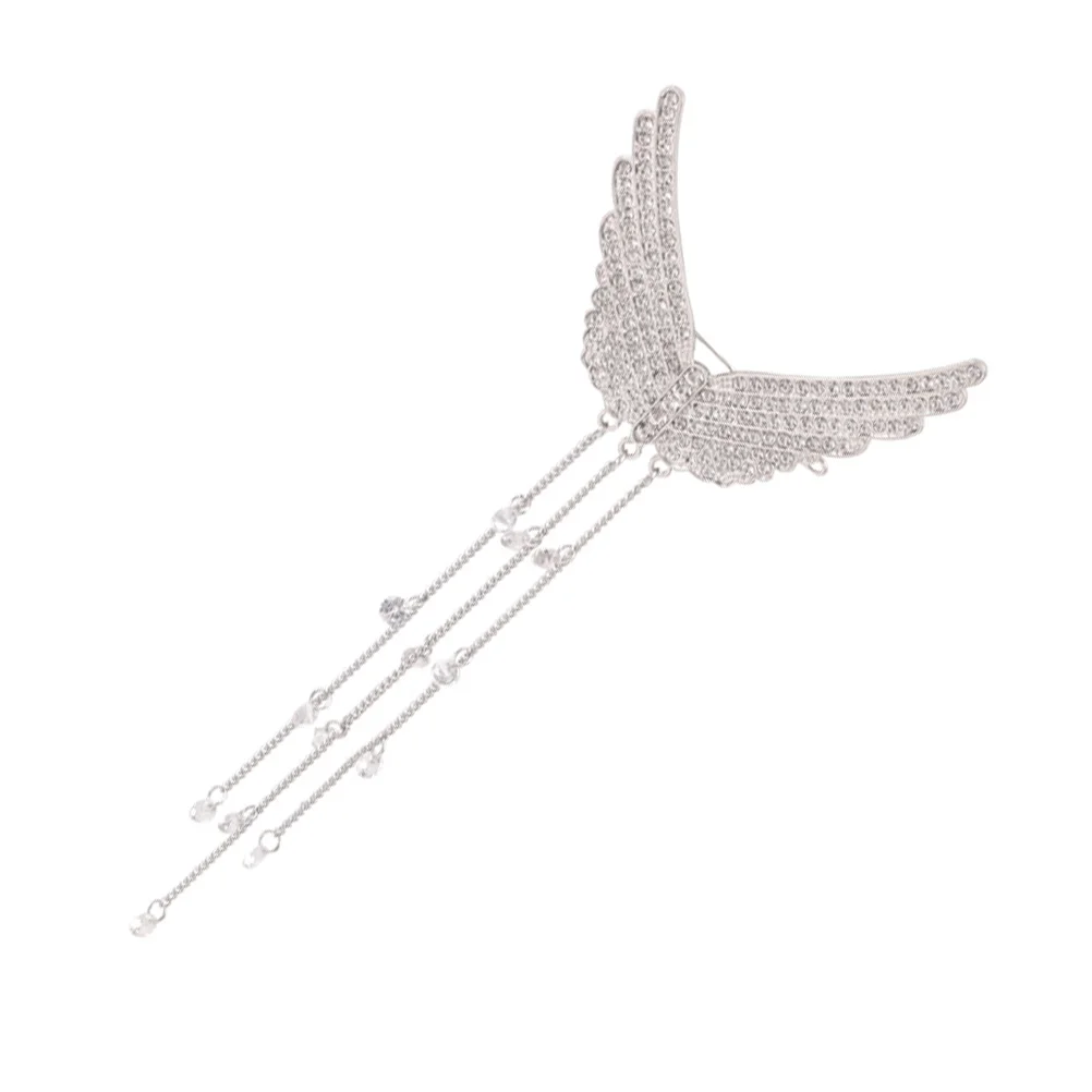 

1pc Tassel Hairpin Sweet Wing Design Rhinestone Studded Decorative Hair Clip For Women All-Match Female Headdress