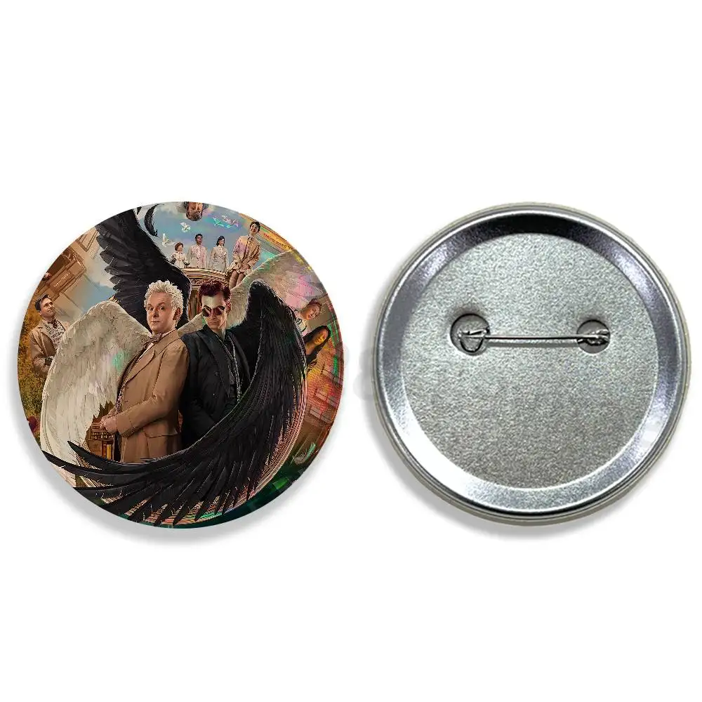 good O-omens Pins 58mm Cute Cartoon Badge Handmade Brooches for Backpack Accessories Jewelry Gifts