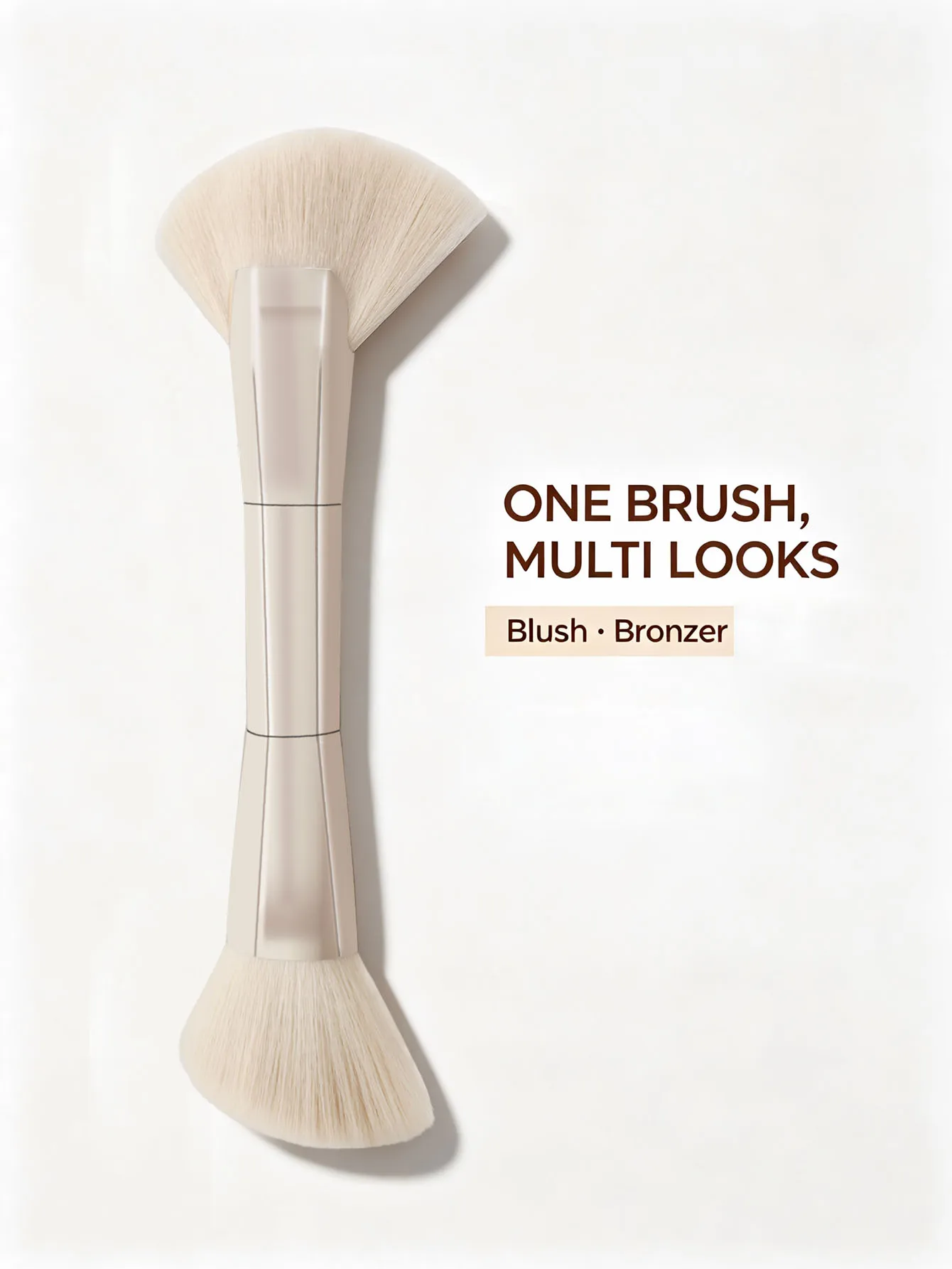 Double-Ended Rose Gold Professional Makeup Brush, Suitable for Bronzer, Blush, Powder, and Cream Makeup, Facial Beauty Tools