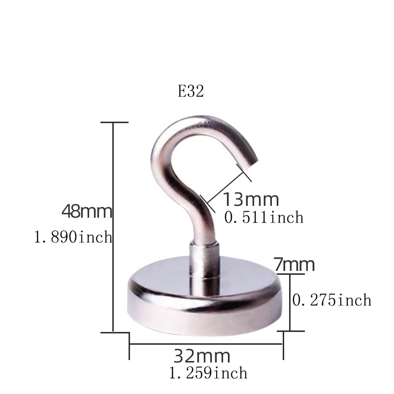 5 pieces of 32mm magnetic hooks - easy to install, polished metal, suitable for office, kitchen garden keys, and water bottles