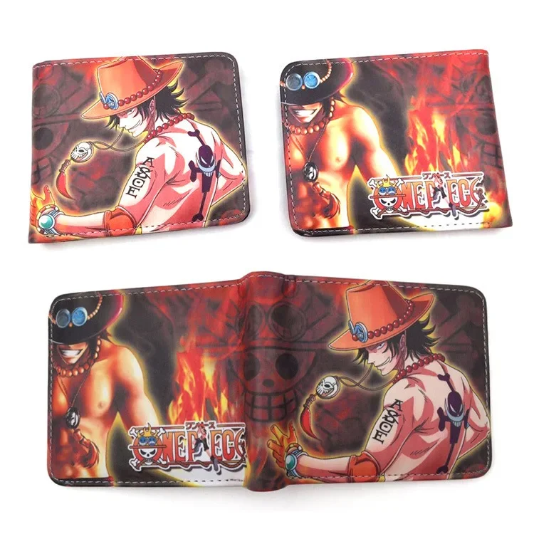 Cartera plegable de One Piece para niños, monedero de PU con Clip para tarjetas, Ace Luffy, Cosplay de dibujos animados, regalo de cumpleaños para mujeres y hombres