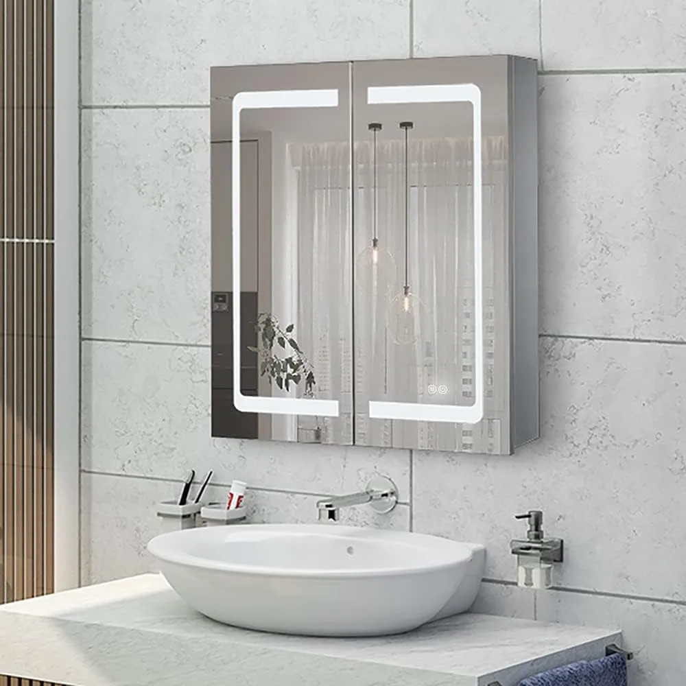 24 Inch X 28 Inch Illuminated Led Mirror Cabinet for Bathroom Stainless Steel Wall Mounted Medicine Cabinet with Double Touch