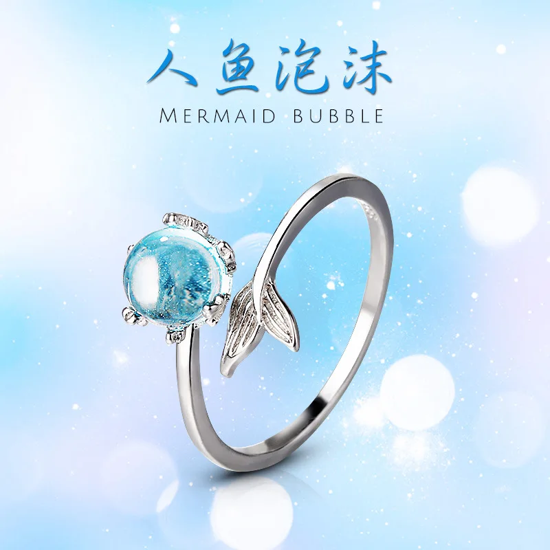 CIAXY Silver Color Mermaid Foam Rings for Women Opening Design Mermaid Index Finger Tail Ring  Korea Fashion Jewelry