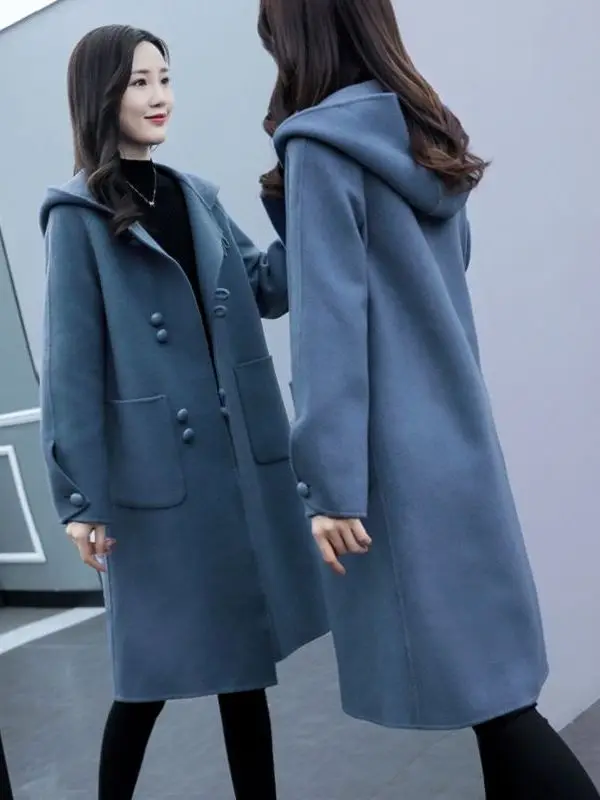 

Trendy Mid-Length Woolen Coat for Women Spring Autumn New Sle Winter Coat High Waist Loose Fit Korean Sle Jaet
