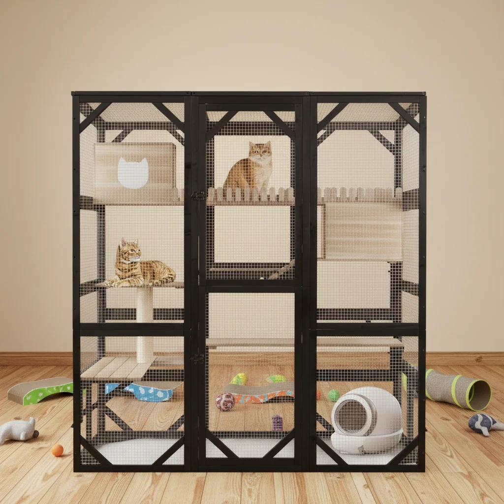 Large Catio Cat Enclosure Walk-in Cat House Kitty Cage 5 Access Doors Waterproof Roof Large Jumping Platforms Outdoor/Indoor