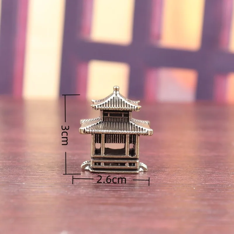 Copper Craft Antiqued Solid Copper Pavilion Miniature DIY Patio Landscape Ornament Office Desk Decor Hand Fidget Home Decoration