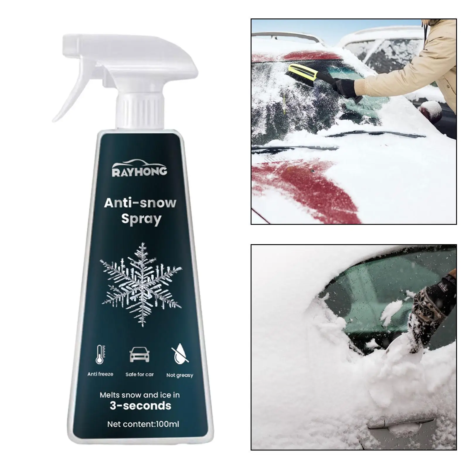 Car Windshield Snow Removal Spray Fast Ice Melting Spray Snow Melting Agent for Car Home Use Wipers Windows Exhaust Pipe