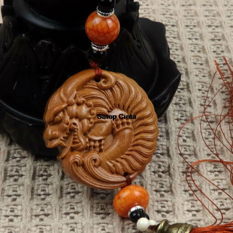 Wooden Car Pendant Carving Pixiu Ward Off Evil Bring Good Fortune All The Best Blessing Car Rearview Mirror Ornaments Decoration