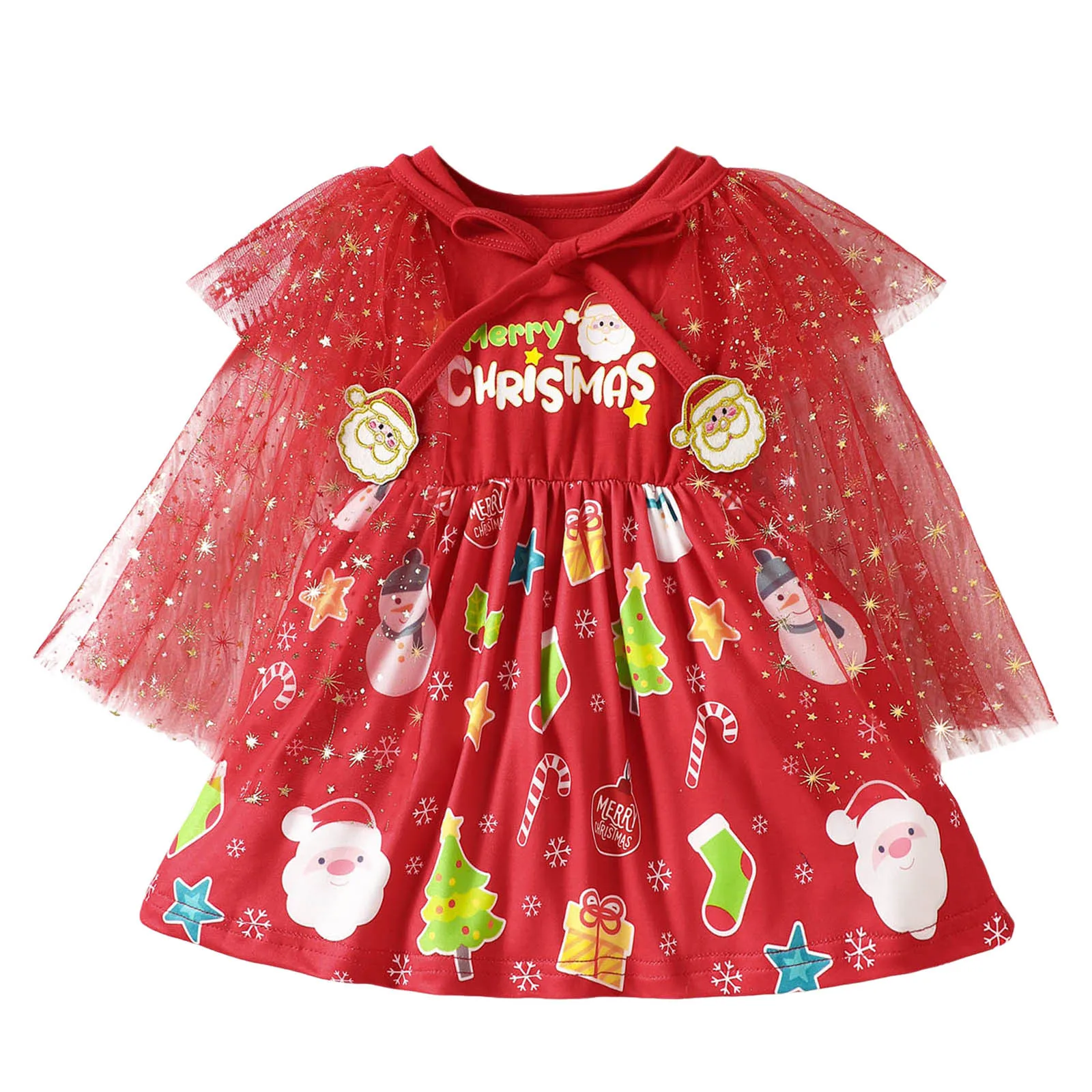 Toddler Girls Sleeveless Christmas Clothes Dress Cartoon Princess Mesh Dress Robe Cloak Set Two Pieces Outfits Christmas Party