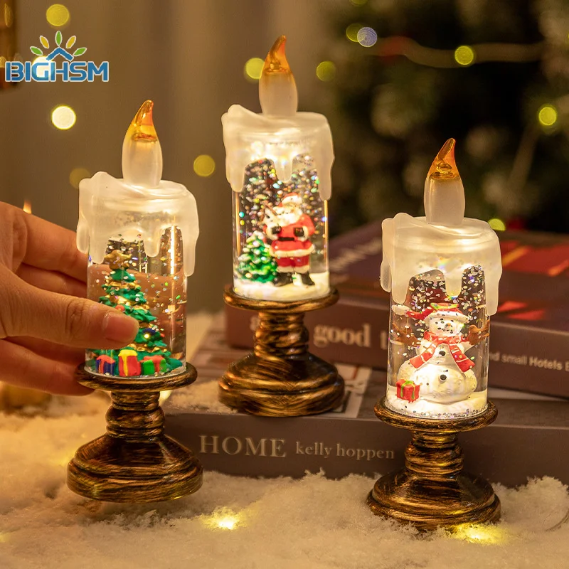 Simulation Flameless Candle Light Christmas LED Candles Battery Operated Lanterns Snow Lights Christmas Decorations Xmas Gift