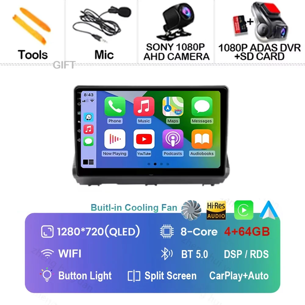 Android 16 Carplay Android Auto autoradio multimediaspeler headunit voor Renault Dacia Logan Sandero Jogger 2019 - 2023