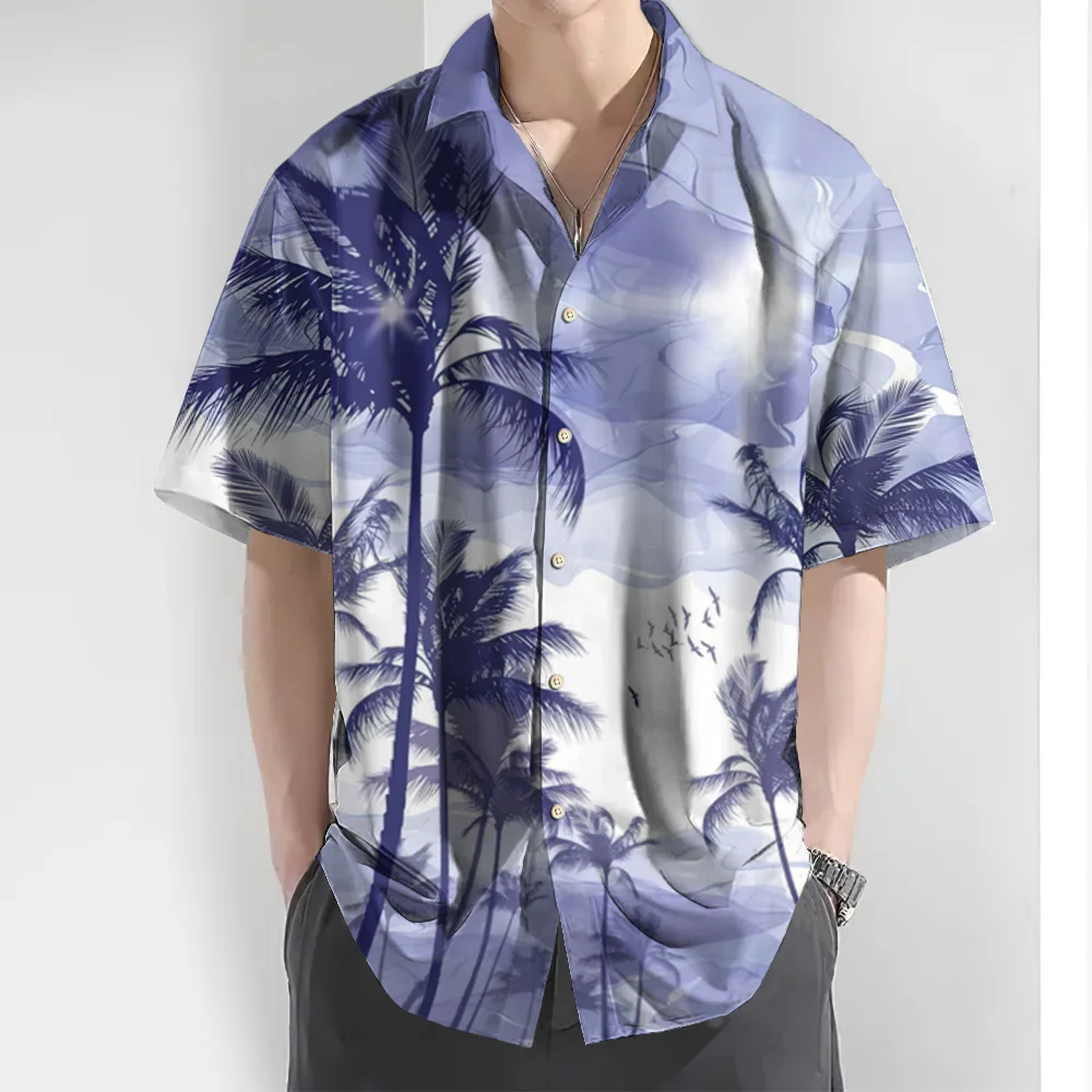 Camisa hawaiana con estampado de árbol de coco colorido en 3d para hombre, camisa informal de manga corta para playa, ropa de gran tamaño, Verano