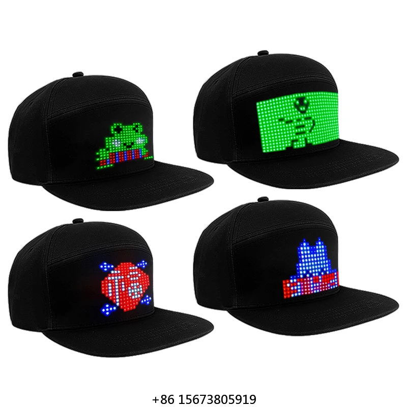 Multi Language LED Hat Light up Scrolling Message Baseball Hat With Rechargeable LED Display Screen APP Programmable LED Hat