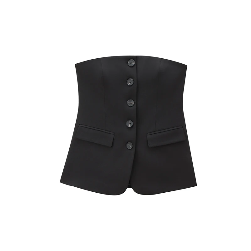 TRAF Button Decoration Bustier Tops for Women Corset Top Fashion Sexy Backless Off Shoulde Tank Tops Female