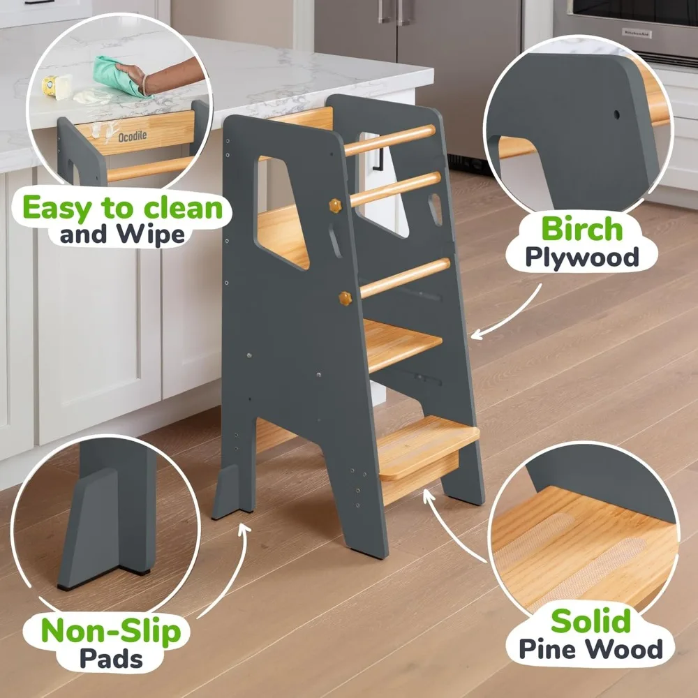 Taburete de cocina para niños pequeños، hochal قابل للتعديل، مثالي للفقرة تعلم هتلاريز، تصميم actualizado con pies de #6