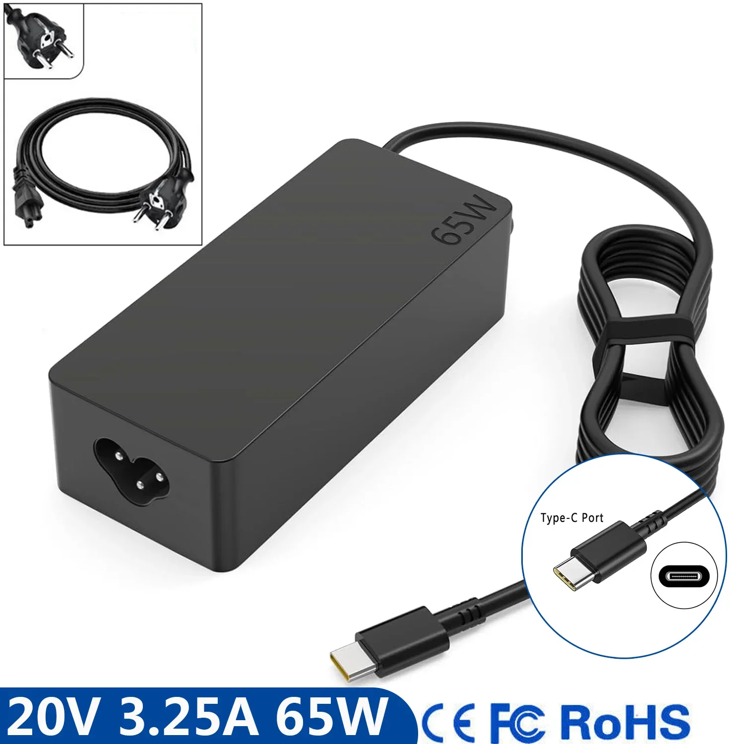 65W 20V 3.25A TYPE-C Laptop Ac Adapter Charger For Lenovo Touch s345 s540 c740 c940 s940 14w 14e S345-14AST