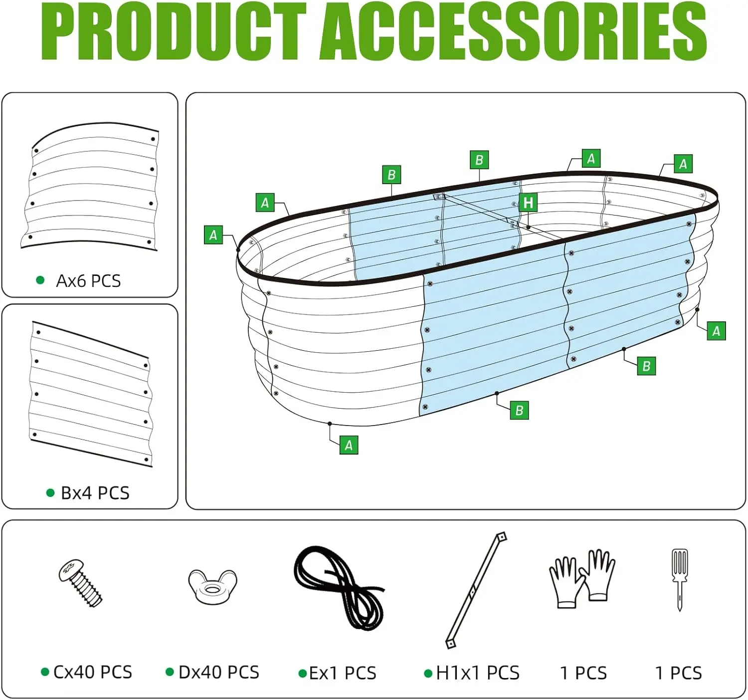 سرير حديقة مرتفع مجلفن في الهواء الطلق 2 قطعة 4x2x1ft صندوق زراعة معدني بيضاوي لزراعة النباتات والخضروات فضي #5