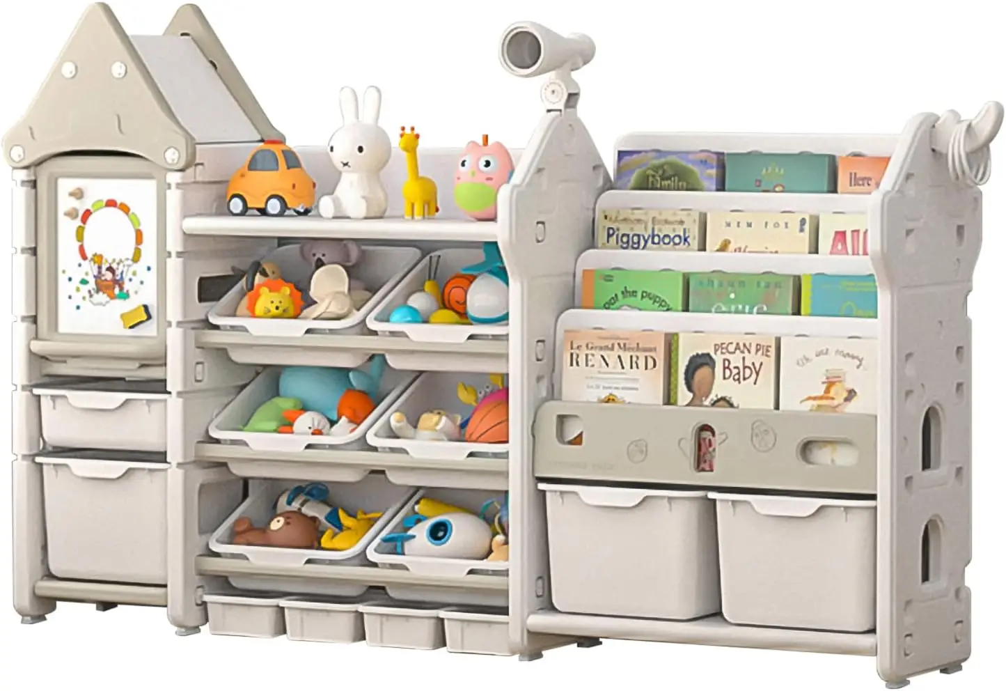 Organizzatore di stoccaggio per bambini e libreria per bambini - Organizzatore con libreria, scaffale con contenitori, libro