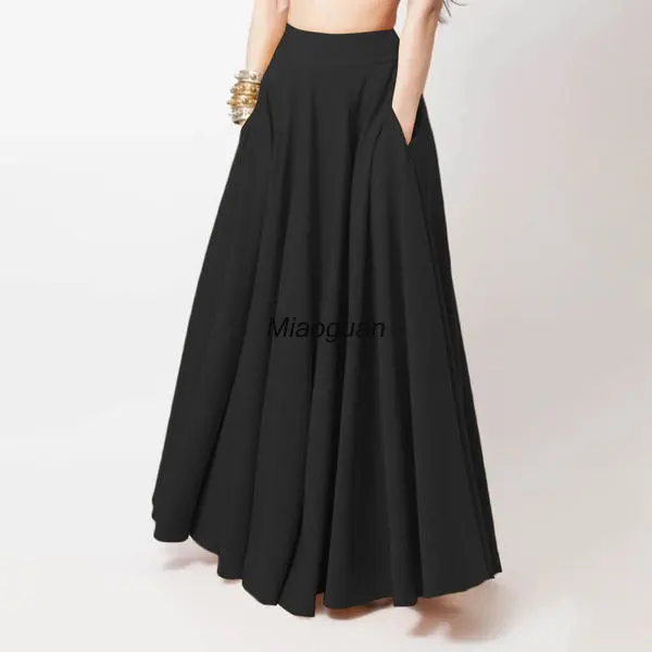 Casual Elegant A-line Party Beach Women Long Skirts 2023 Trend Spring High Waist Solid Skirts Female Loose Fashion Comfort Black