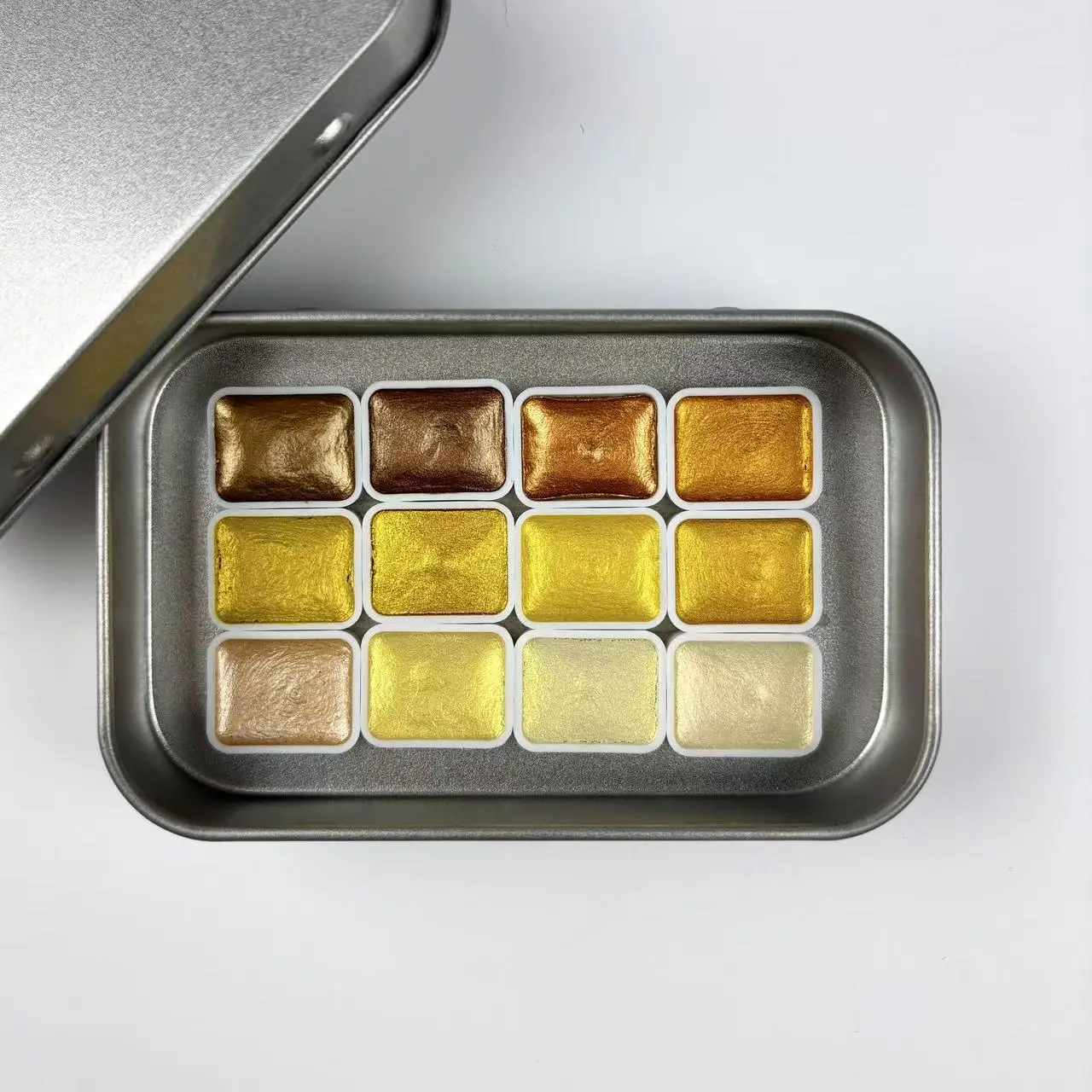 12 مجموعة طلاء ذهبي بألوان مائية لامعة فلاش بيرليسسينت مع صندوق معدني ألوان مائية صلبة ألوان مائية مستلزمات الرسم