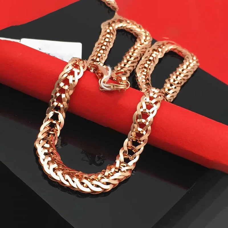 585 Purple Gold Luxury Glossy Hollow out stacking chains Plated 14K Rose Gold Plate unisex style Simple Jewelry Accessories