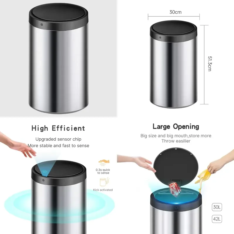 30L Smart Bin Vibration Induction Hotel Trash Bin Stainless Steel Induction Garbage Can Smart Home Products