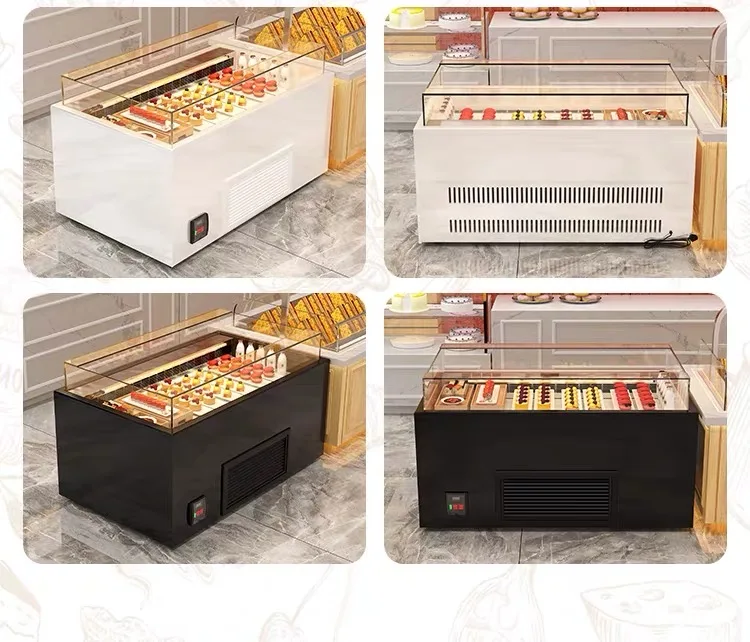 9-High Quality Commercial Use Single-Deck Panoramic Cake Fridge Chiller Showcase Open Glass Door with LED Light