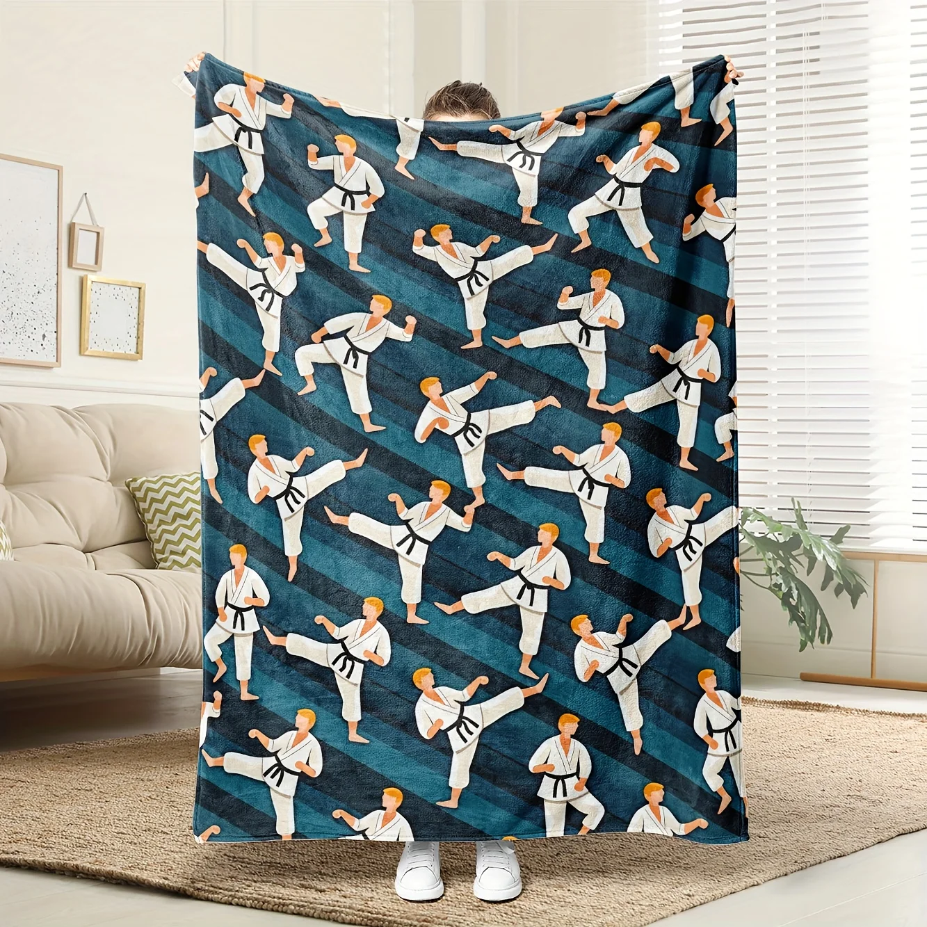 Luxurious Large Throw Blanket 150x200cm Modern Martial Arts Yoga Pattern Plush Decorative Sofa Room Bedding Throw