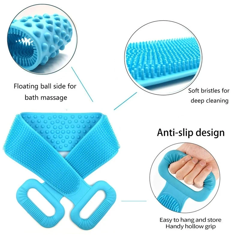 Shower Back Scrubber Silicone Exfoliating Body with Handle Bath Belt Body Scrub Body Massage Brush Cleaning Strap Bathing Tools